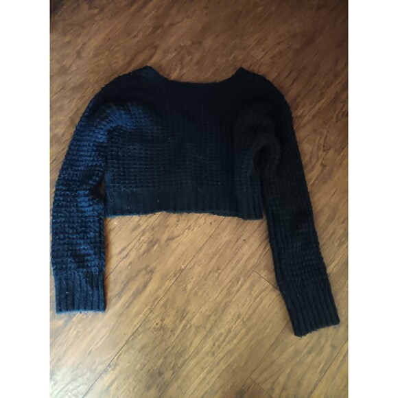 No Boundaries Long Sleeve Cropped Tight Knit Black Cardigan Size S (3-5) - Picture 3 of 3